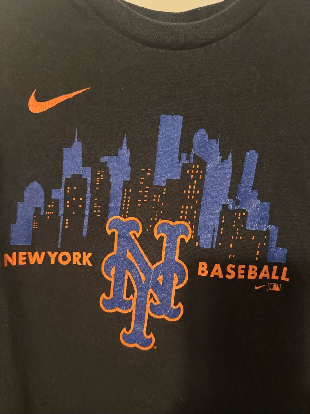 Nike NY Mets New York Baseball Tee - Boys Youth S- Black Skyline Logo Shirt